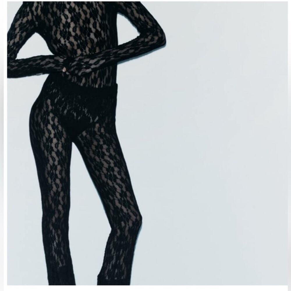Zara Black SLIT LACE LEGGINGS - Picture 7 of 13